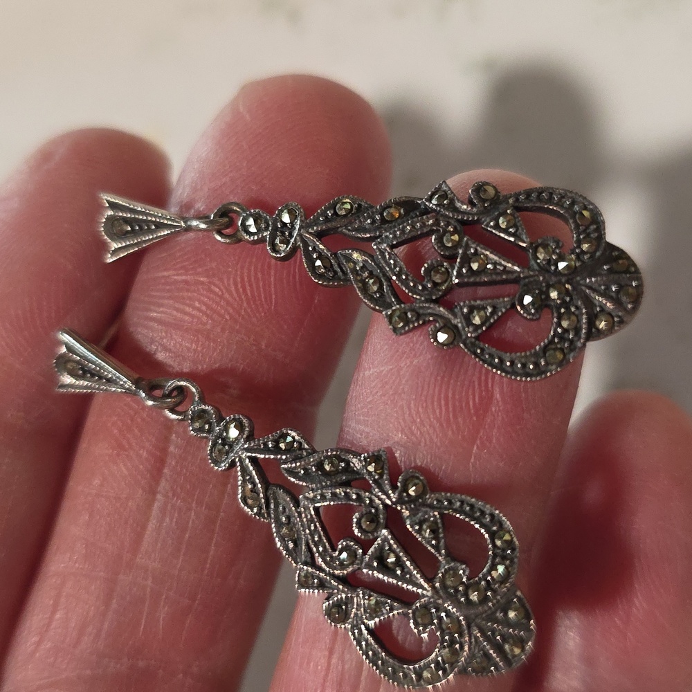 VTG .925 Silver Marcasite Filigree Earrings